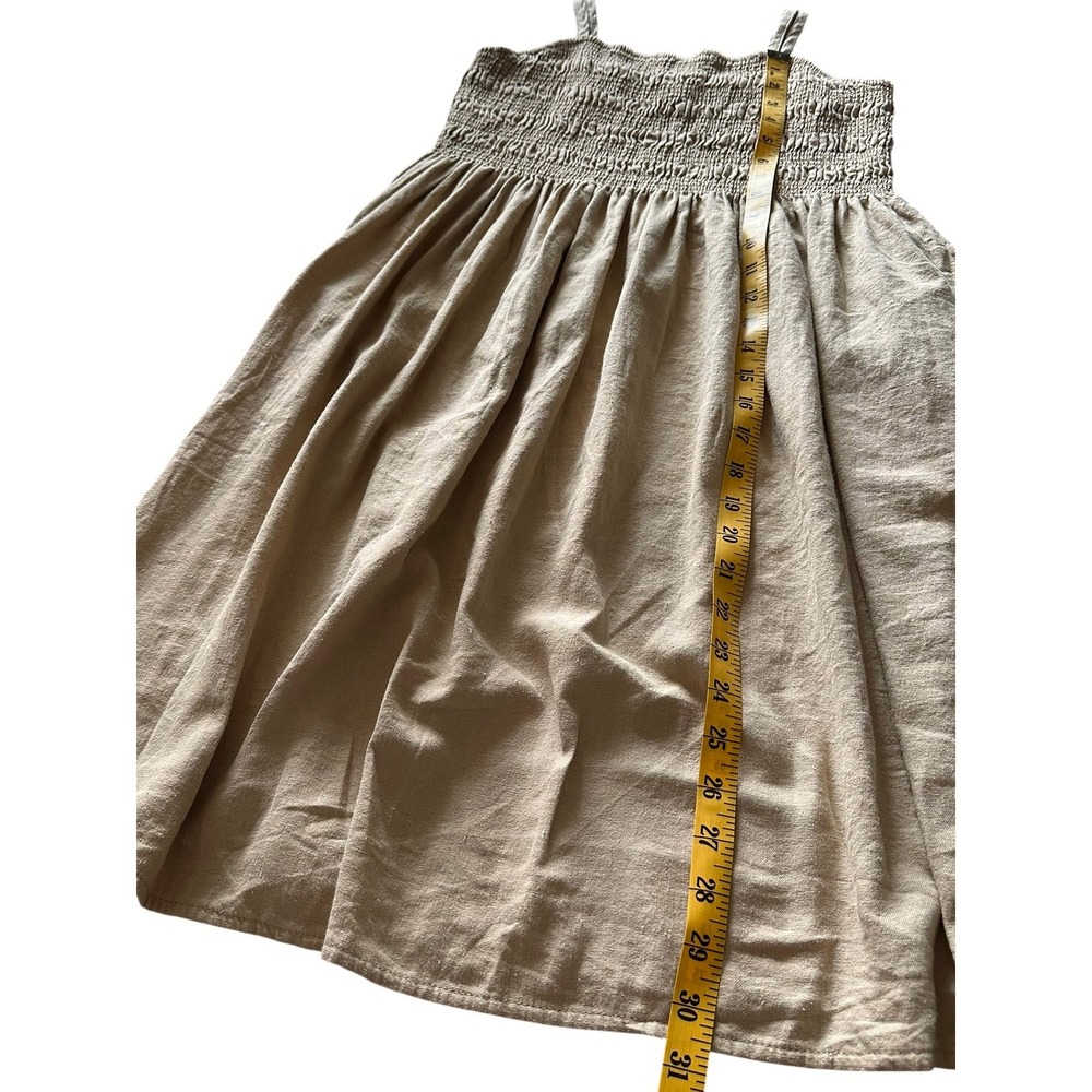 Universal Thread Tan Linen Blend Smocked Mini Sun Dress Pockets Womens Small - Picture 7 of 8